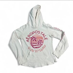 Aeropostale white long sleeve hoodie with pink accents Size M